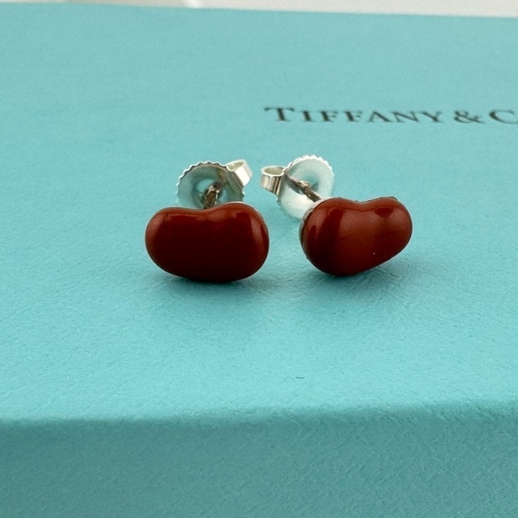 Tiffany & Co. 9mm Red Jasper Bean Earrings Sterling Silver Elsa Peretti ♥️ - Picture 1 of 5